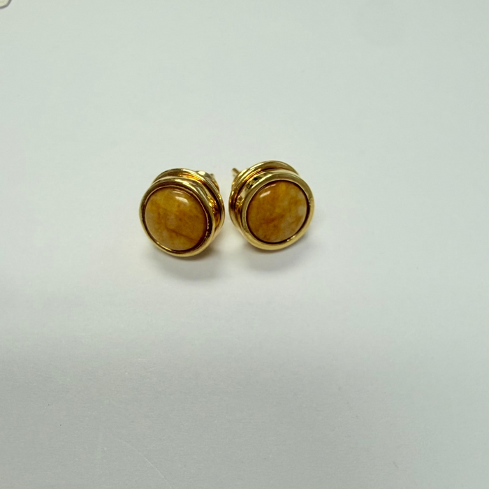Small Heart  Earring - 18K Gold Plated - Yellow Feldspar Stone