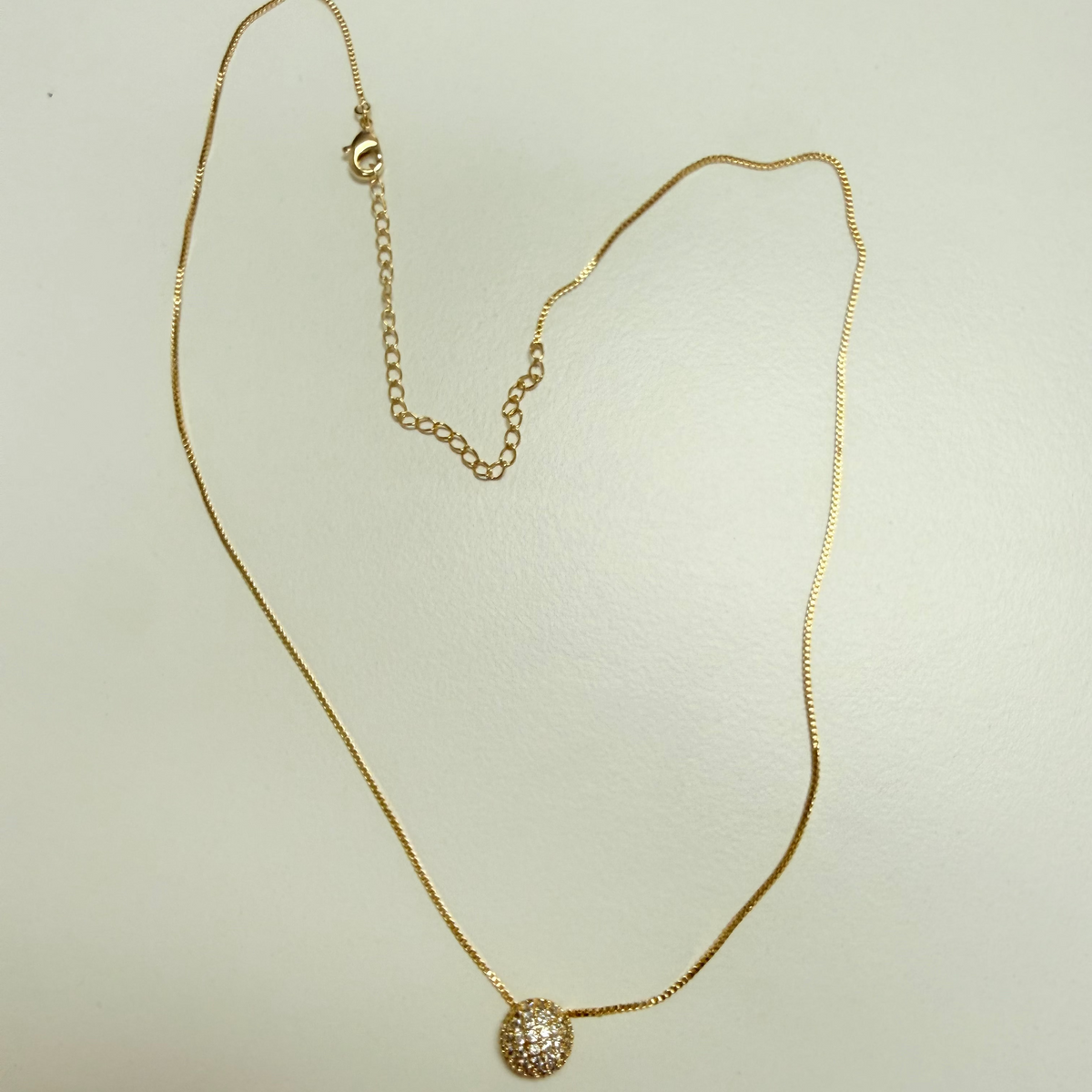 18K Gold Plated Necklace w/ Half Circle pendant and Crystal studs