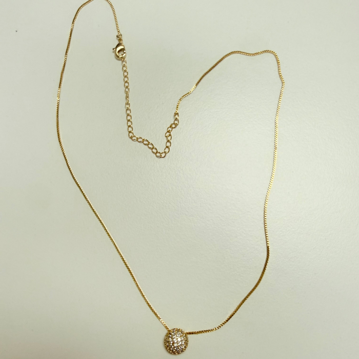 18K Gold Plated Necklace w/ Half Circle pendant and Crystal studs