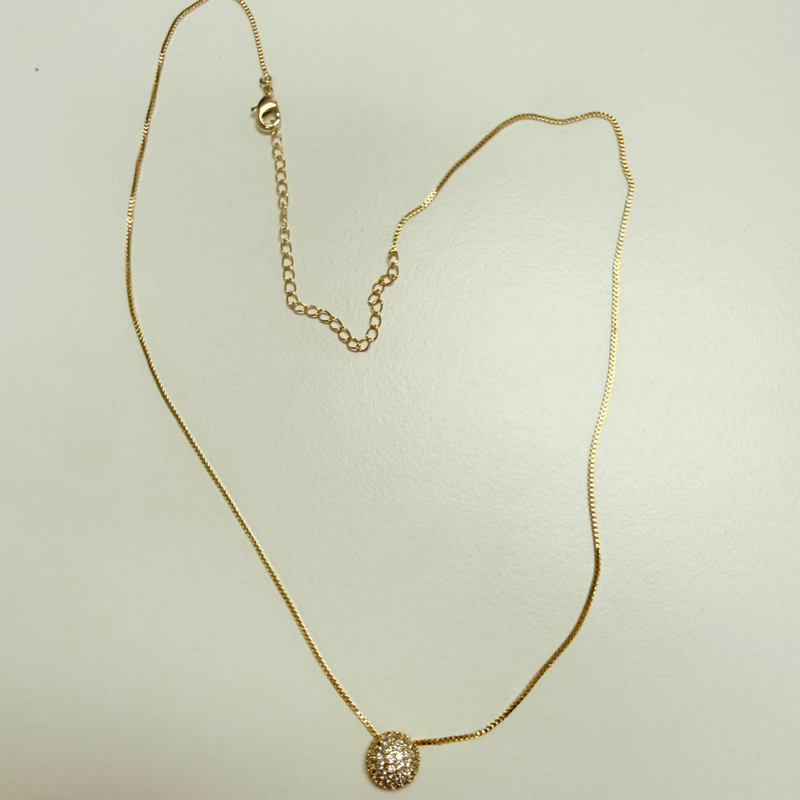 18K Gold Plated Necklace w/ Half Circle pendant and Crystal studs