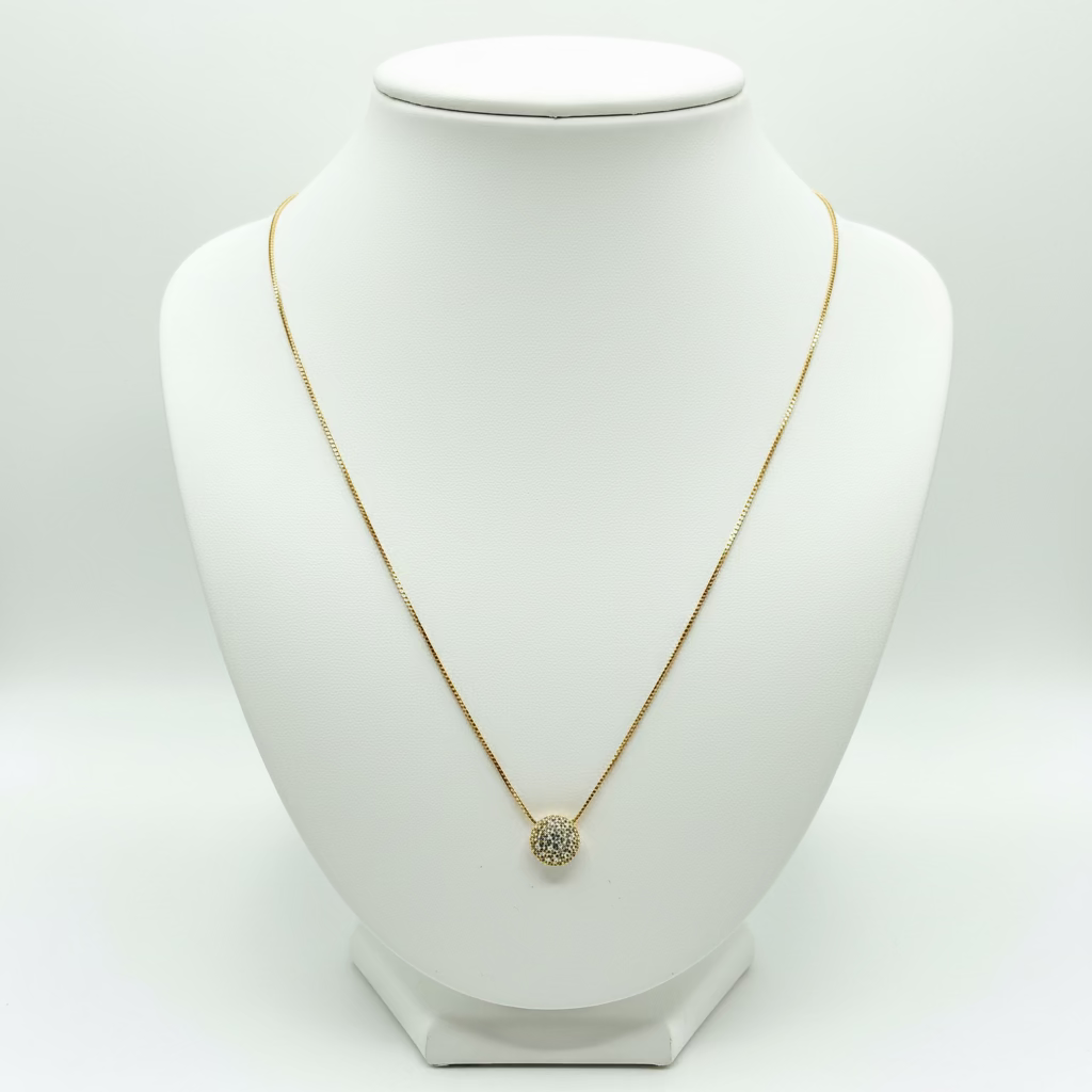 18K Gold Plated Necklace w/ Half Circle pendant and Crystal studs
