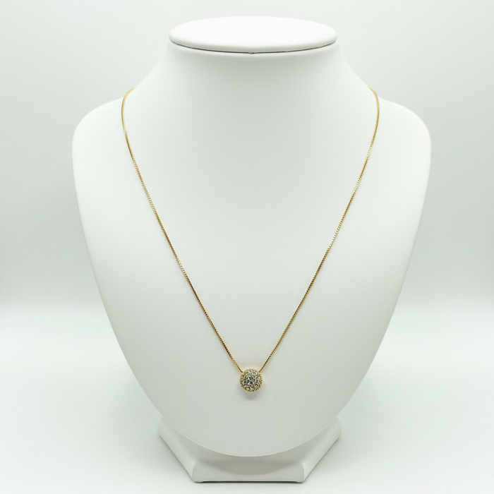 18K Gold Plated Necklace w/ Half Circle pendant and Crystal studs
