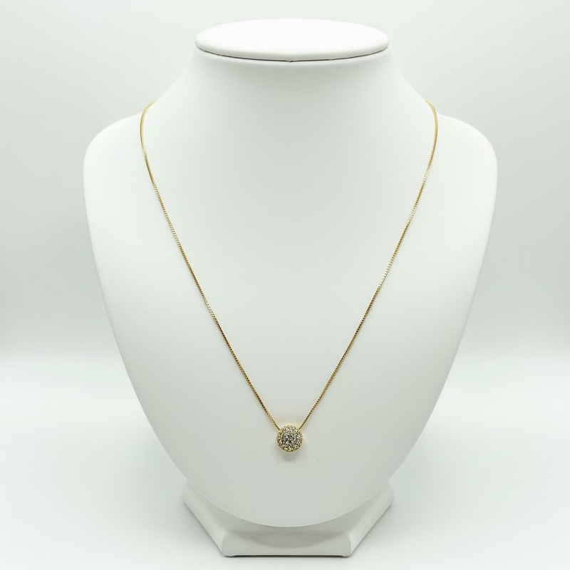 18K Gold Plated Necklace w/ Half Circle pendant and Crystal studs