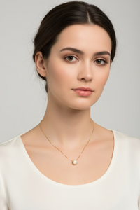 18K Gold Plated Necklace w/ Half Circle pendant and Crystal studs