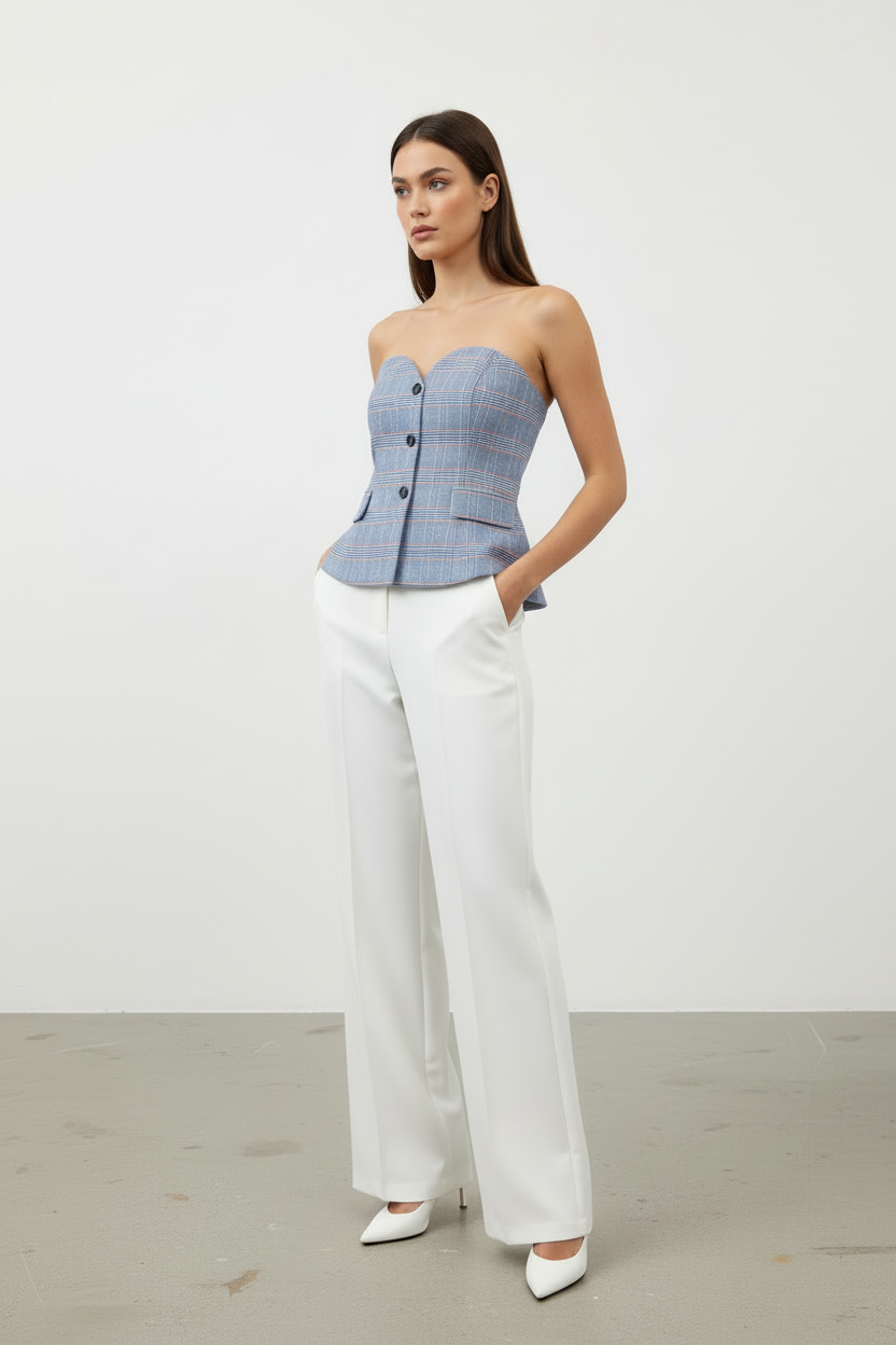 Solid Color Strapless Button Close-Fitting Top