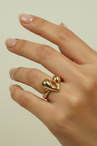 Adjustable Thin Ring W/ Gold Open Heart