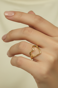 Adjustable Thin Ring W/ Gold Heart
