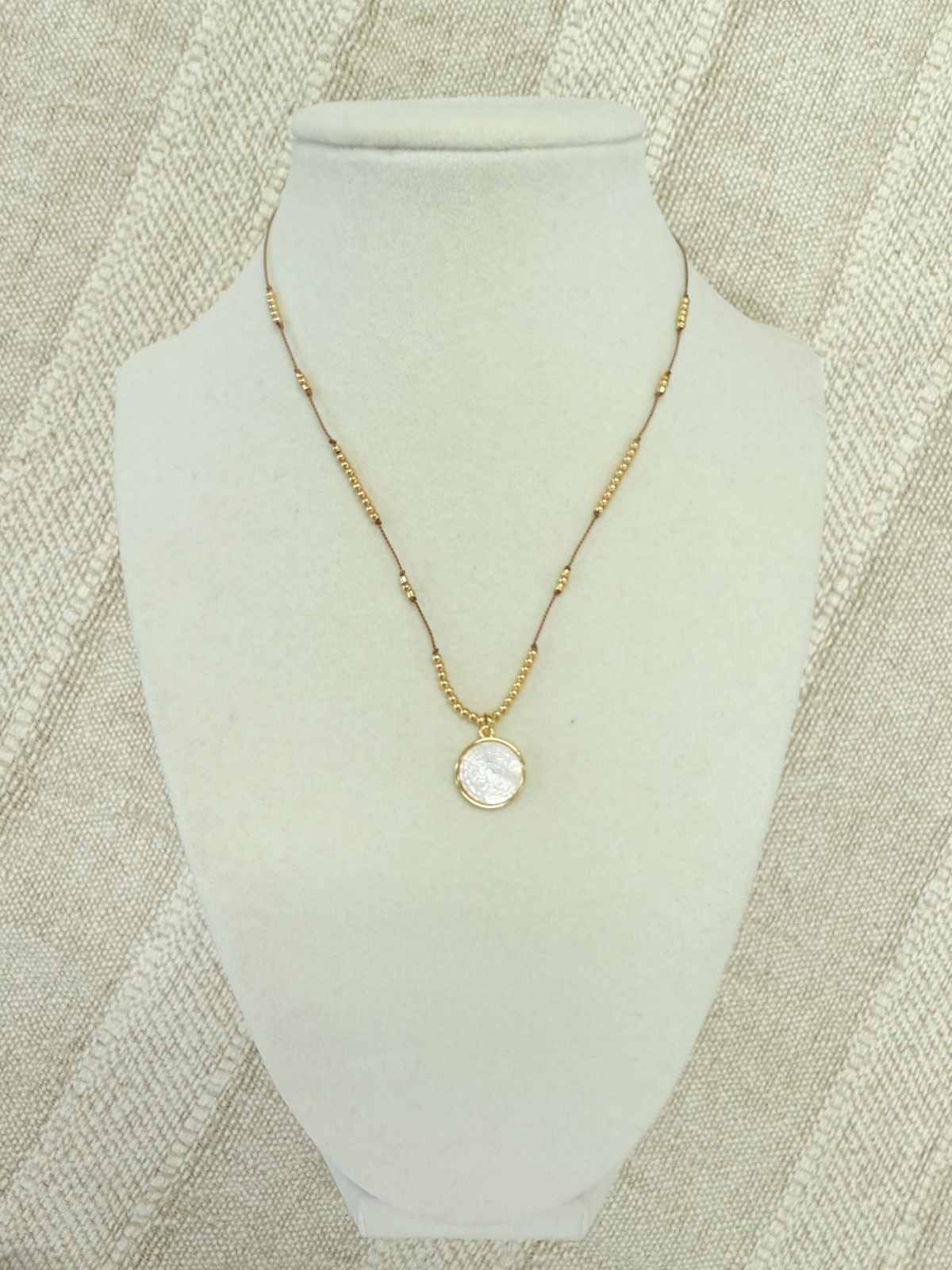 Tan Adjustable Necklace  W/ San Benito Disk