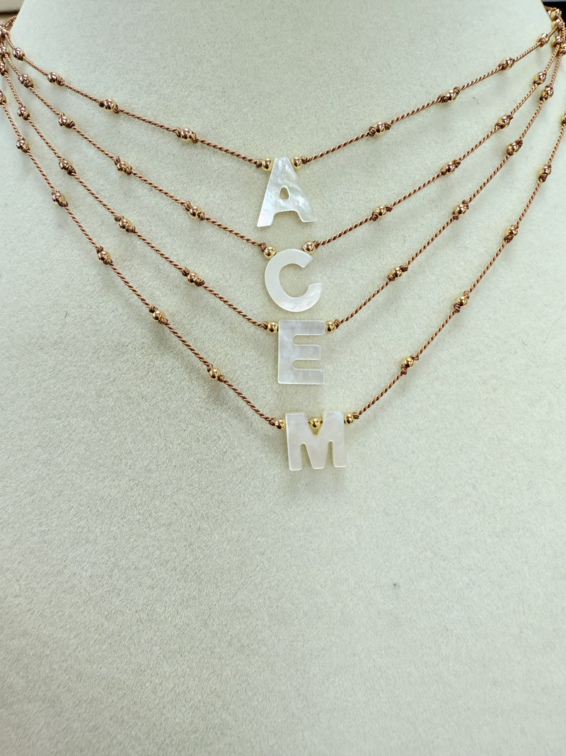 Mini Gold Beads String Necklace with Nacar Letter