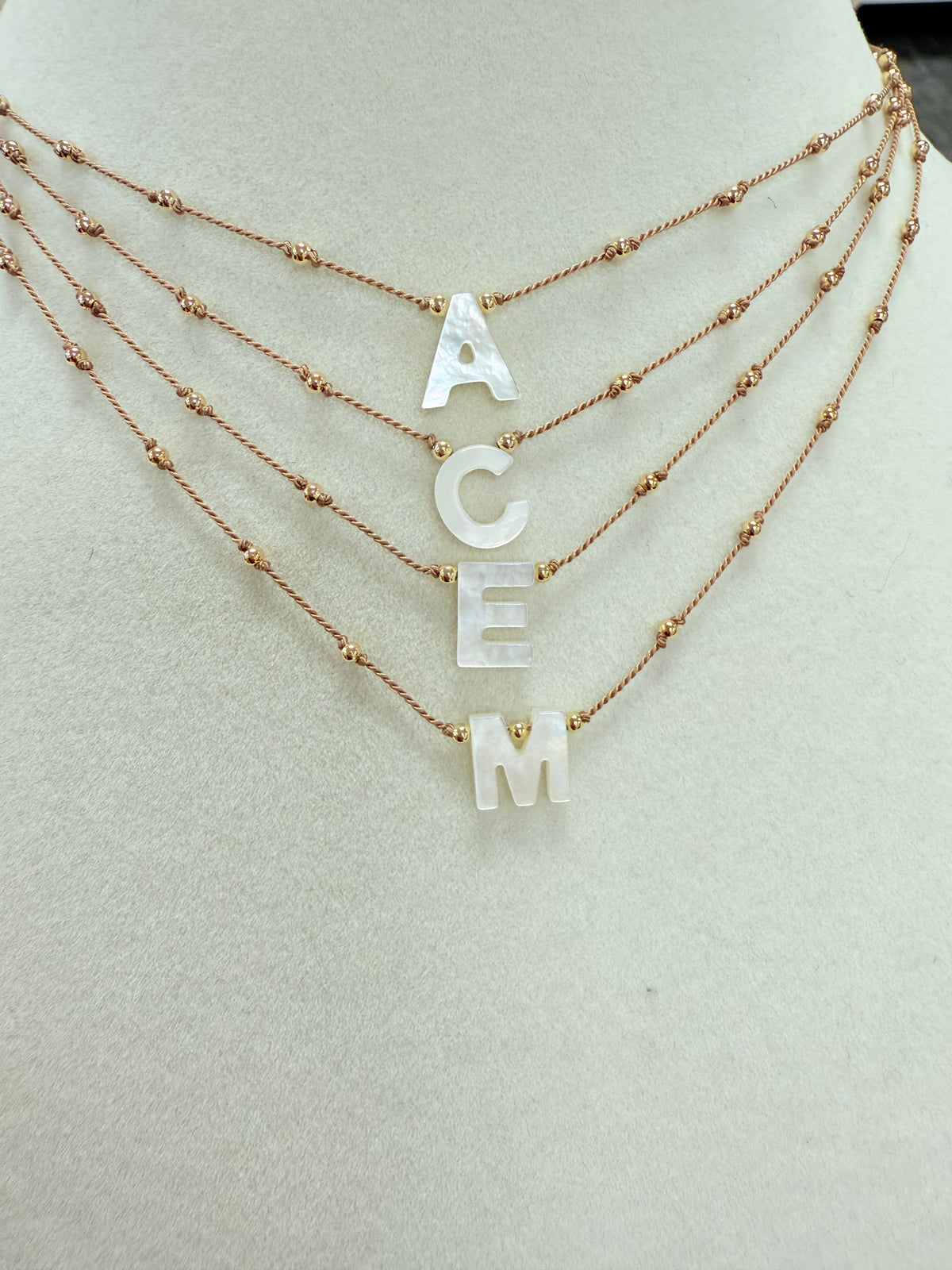 Mini Gold Beads String Necklace with Nacar Letter