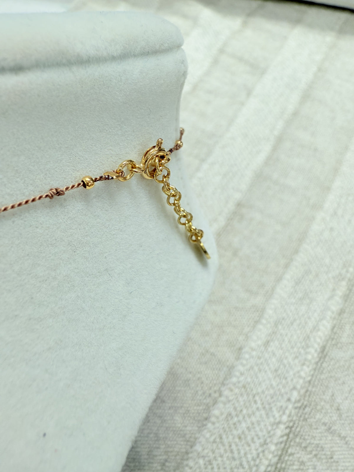 Mini Gold Beads String Necklace with Nacar Letter