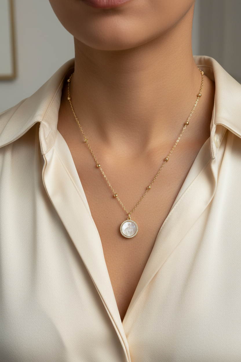 Virgin Mary Medallion NeckLace W/Brilliant Frame
