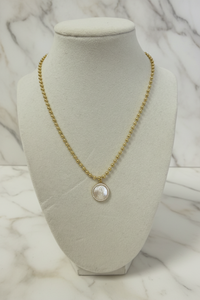 Gold Beaded Necklace W/Pearl-Finish Medallion