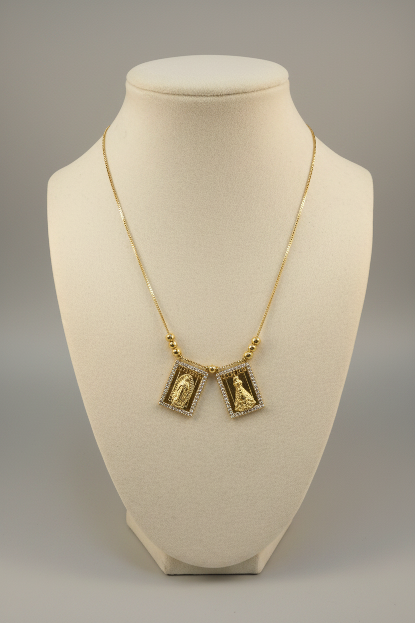 Double Pendant Gold W/Brilliants Scapular