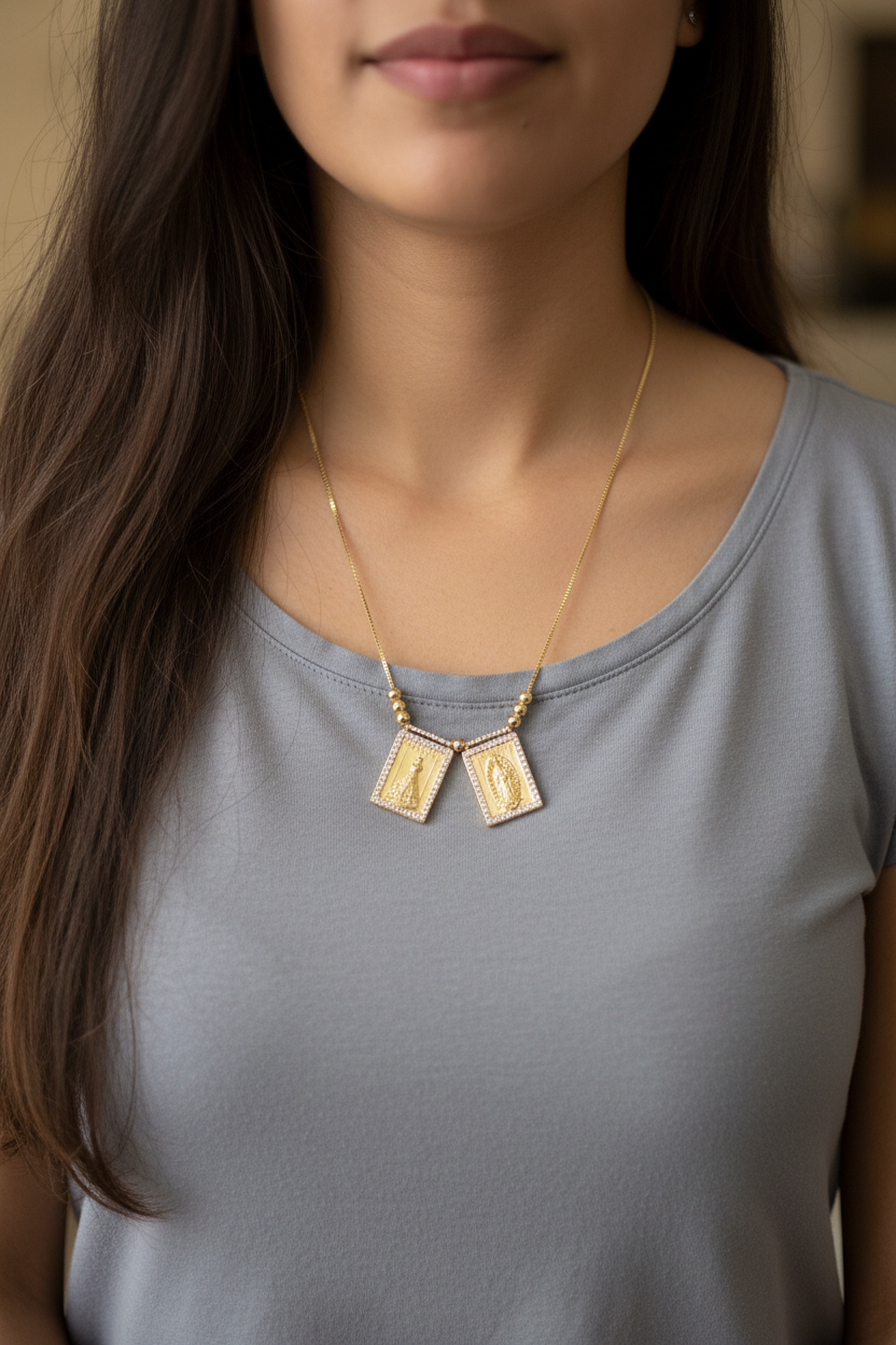 Double Pendant Gold W/Brilliants Scapular