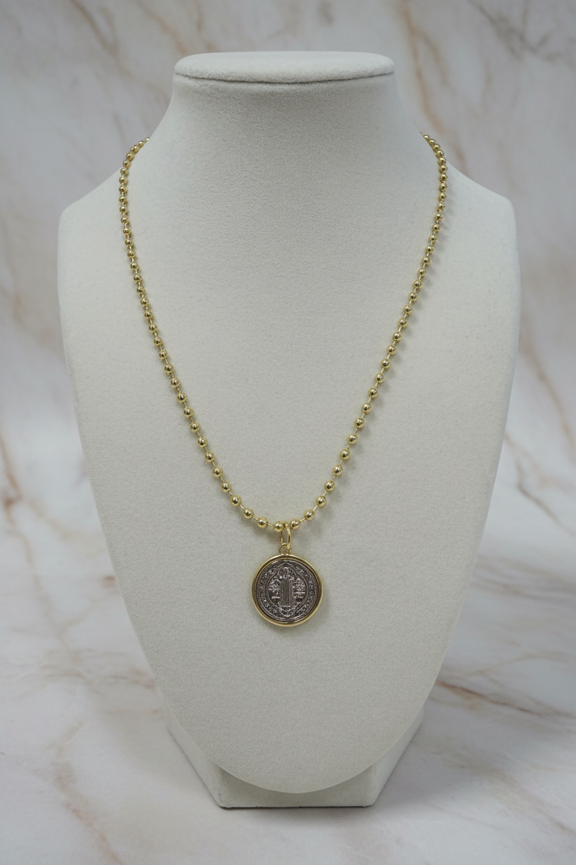 Beaded Chain W/ Saint Benedict Medallion Necklace