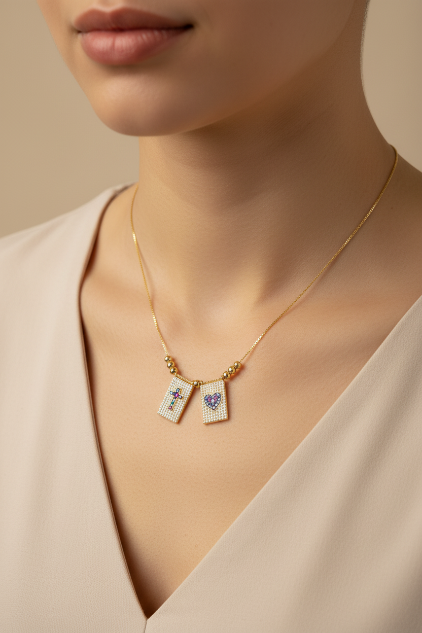 Double Pendant Gold/W Mini Brilliants Scapular