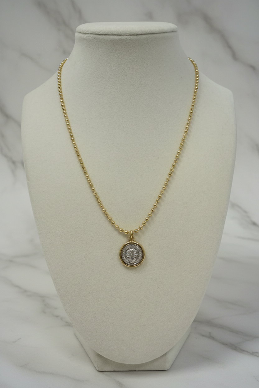 Beaded Chain W/ Saint Benedict Medallion Necklace