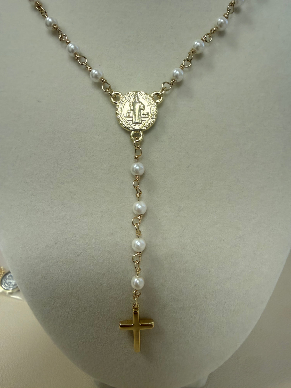 Delicate White Bead Cross Necklace