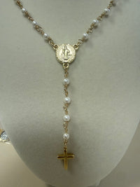 Delicate White Bead Cross Necklace