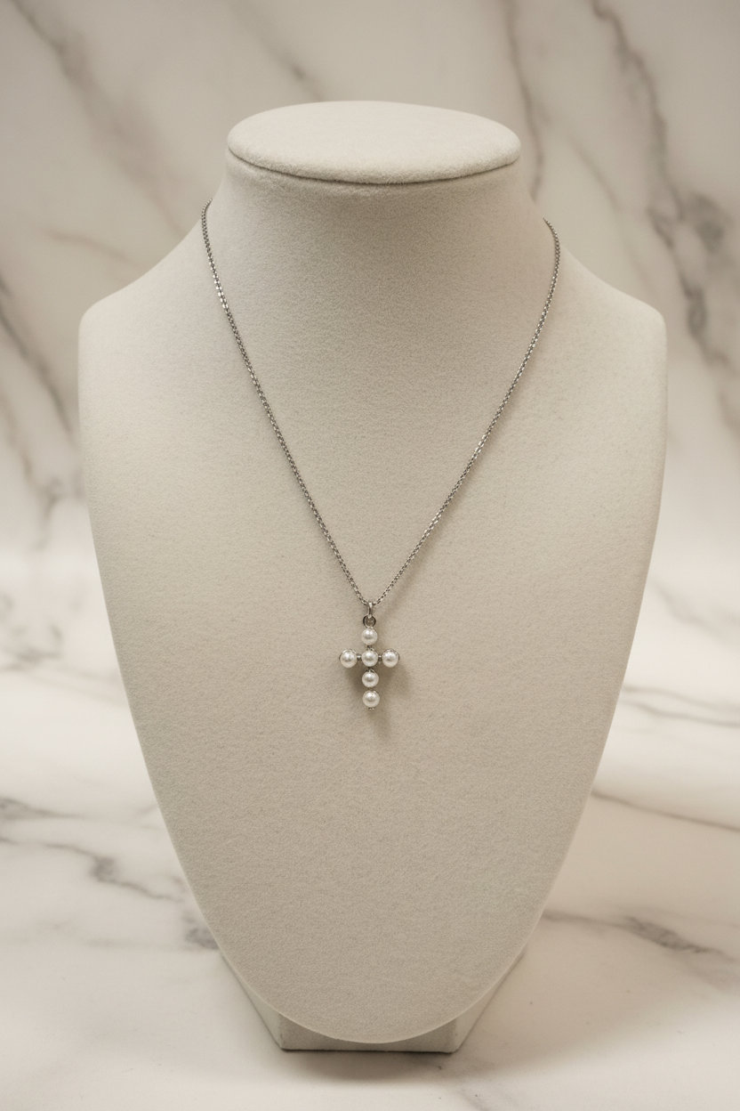 Delicate Pearl Cross Necklace