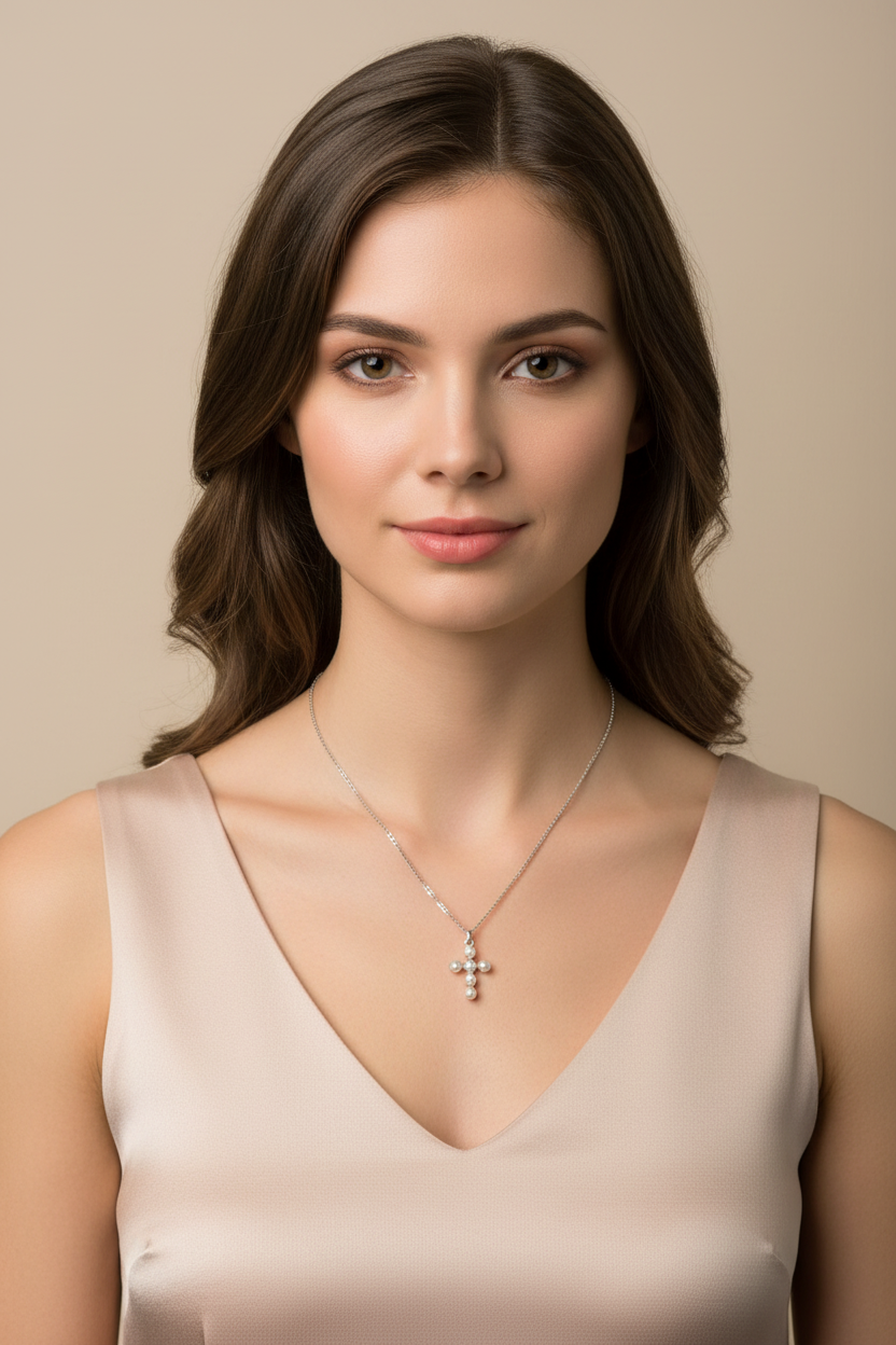 Delicate Pearl Cross Necklace