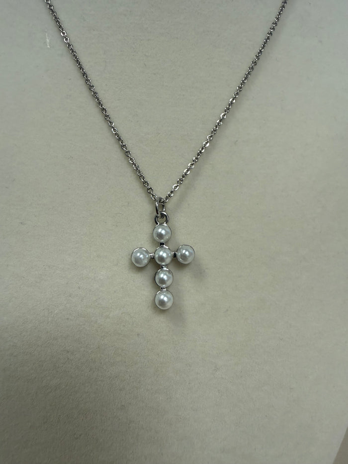 Delicate Pearl Cross Necklace