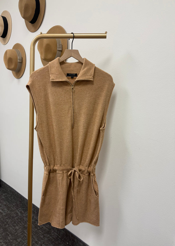 Beige Half Zip Neck Sleveless Romper