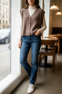 Mocha Knit W/Sequin Vest