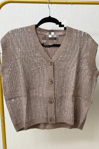 Mocha Knit W/Sequin Vest