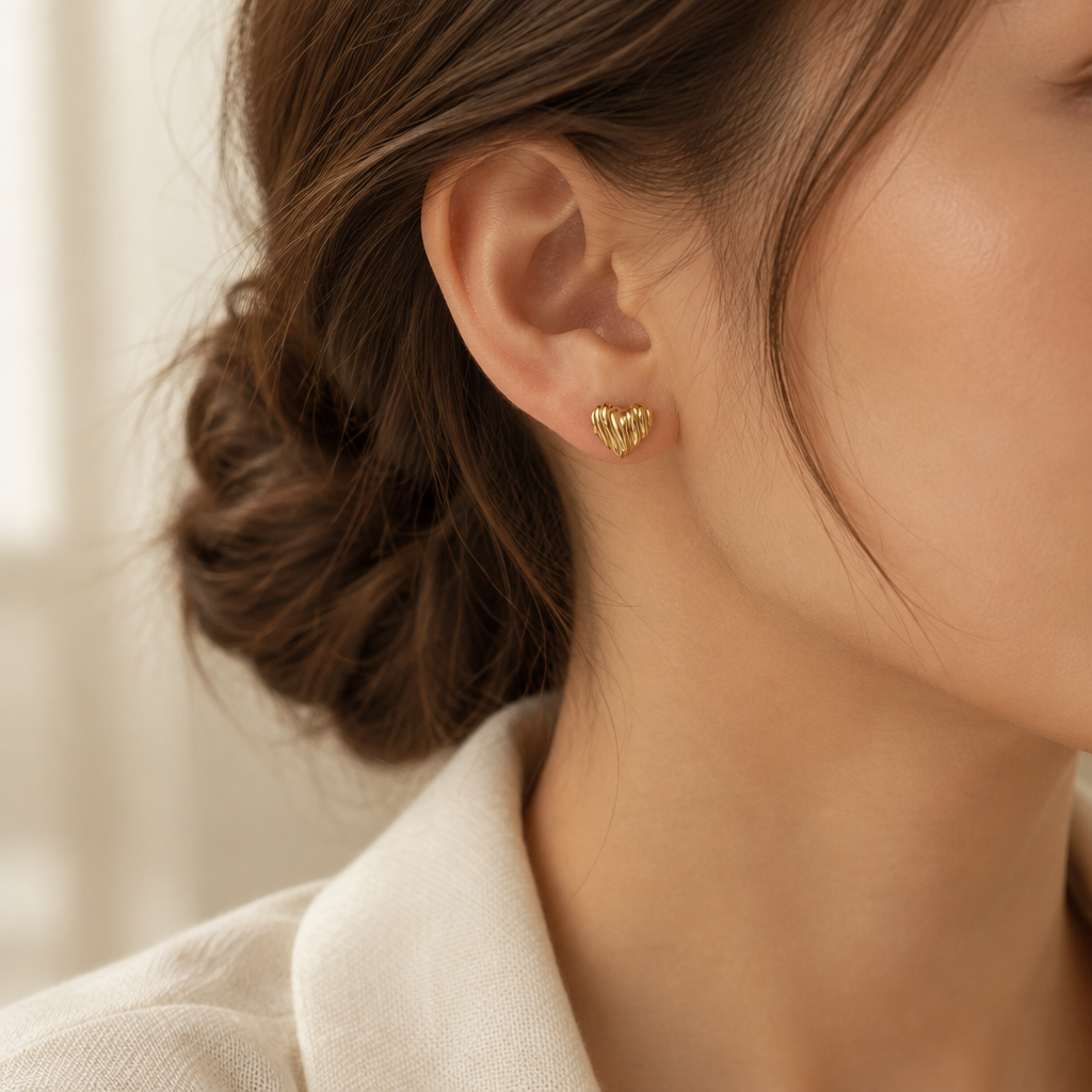 Gold Heart Stud Earring
