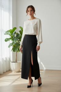 Open Slit Stretch Maxi Skirt
