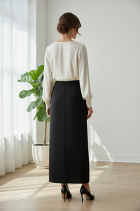 Open Slit Stretch Maxi Skirt