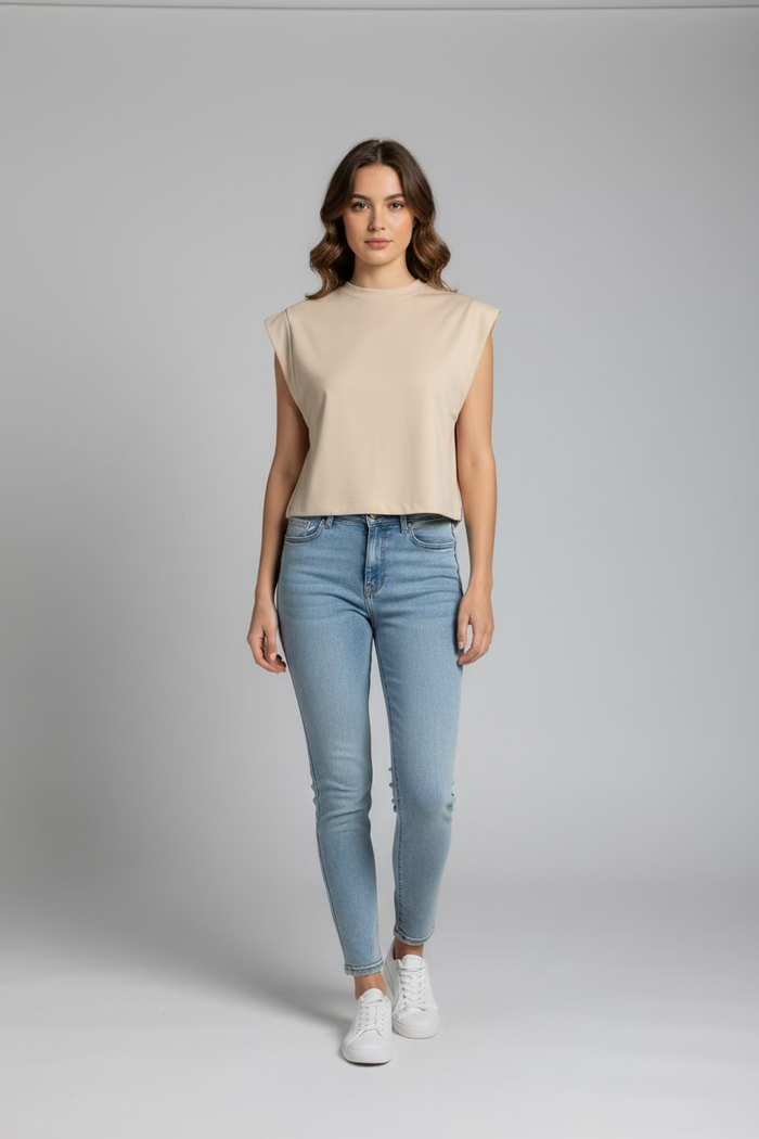 Round Neck Cap Slv Top