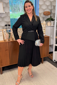 Blazer Pleated Dress With Genius Leatther Belt