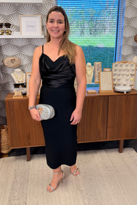 Black Satin Crontrast Bandage Mini Dress