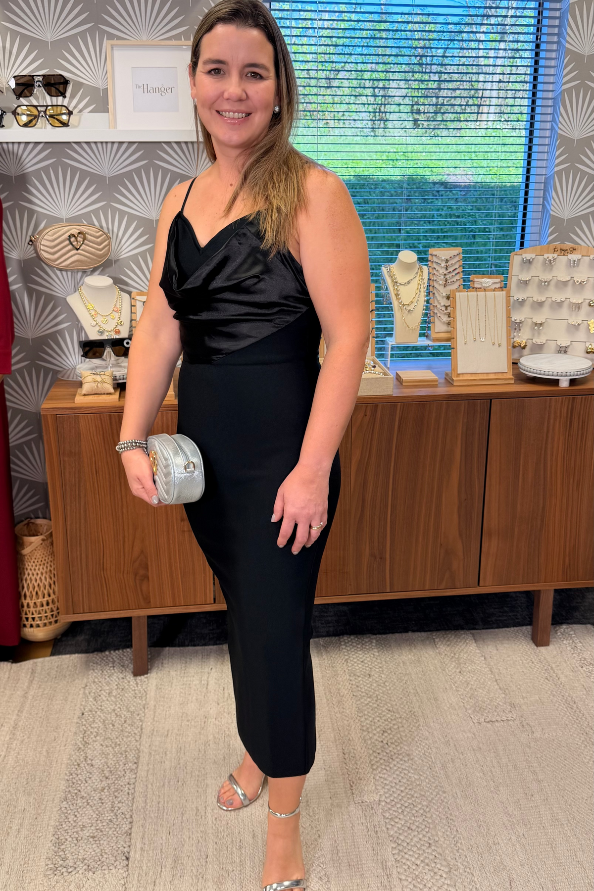 Black Satin Crontrast Bandage Mini Dress