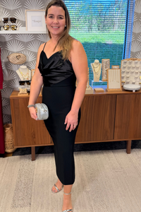 Black Satin Crontrast Bandage Mini Dress