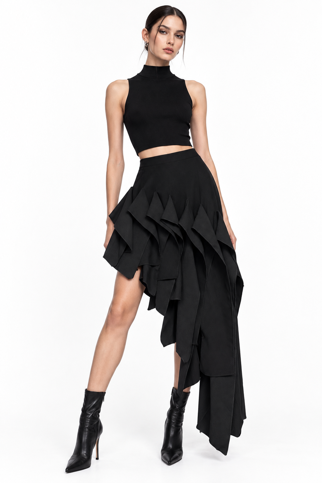Asymmetric Twill Min Skirt