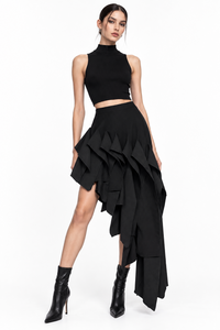 Asymmetric Twill Min Skirt