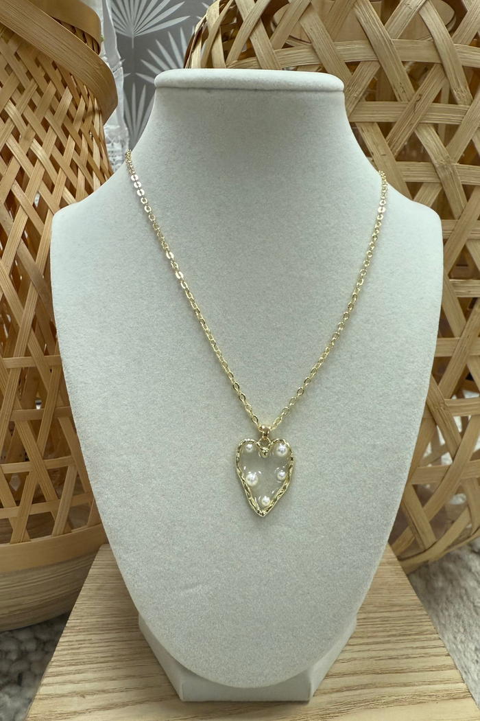 Gold Heart Pearl Necklace