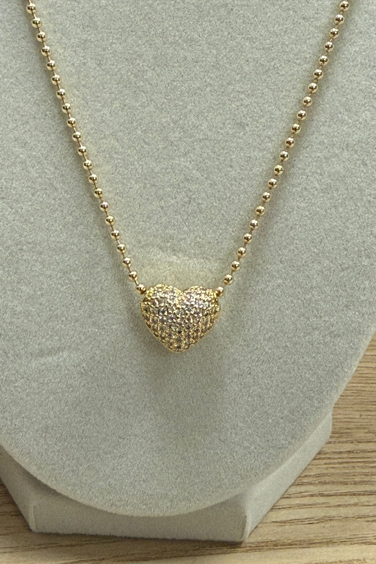 Gold Mini Beads W/ Brilliant Heart Necklace