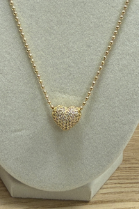 Gold Mini Beads W/ Brilliant Heart Necklace