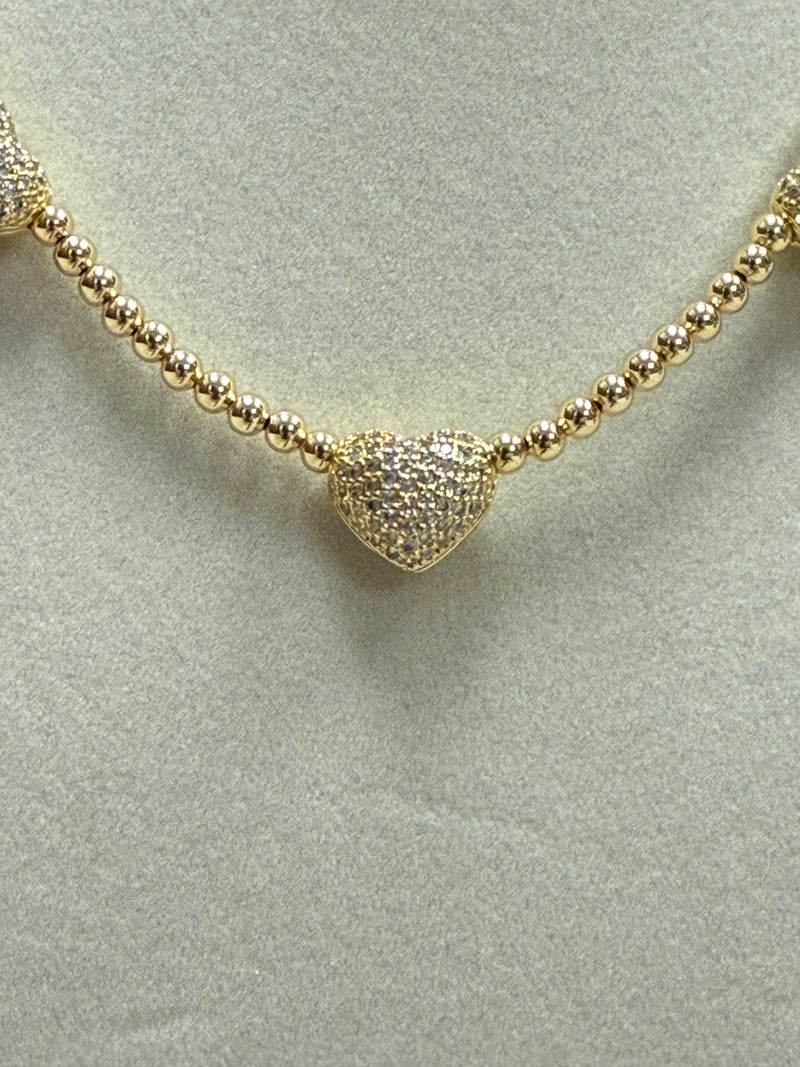 Small Gold Beads W/3 Brilliants Hearts