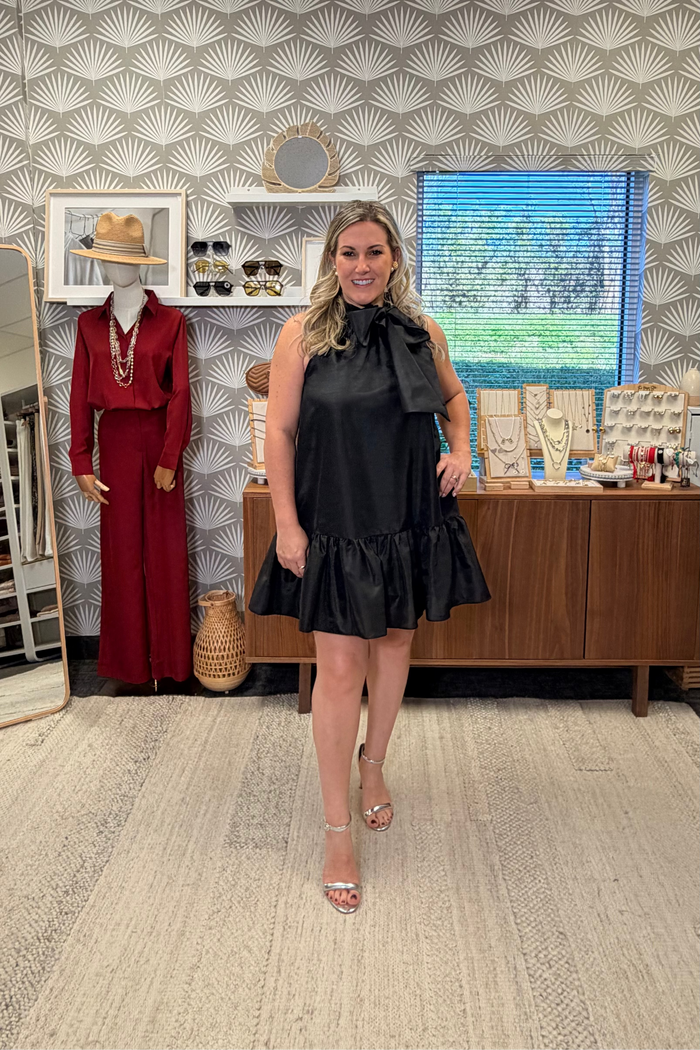Sleeveless Tie Front Neck Mini Dress - Black