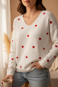 V Neck Little Hearts Sweater