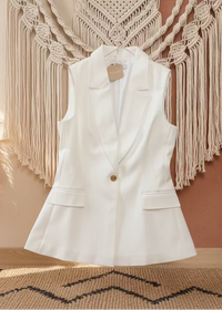 Gold Button Vest W/Stitch Detail -Off White