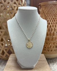 Gold & Pearl Necklace W/ Large Gold Disk