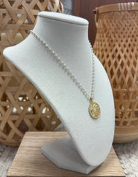 Gold & Pearl Necklace W/ Large Gold Disk