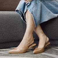 Celia Pointed Kitten Low Heels - Nude